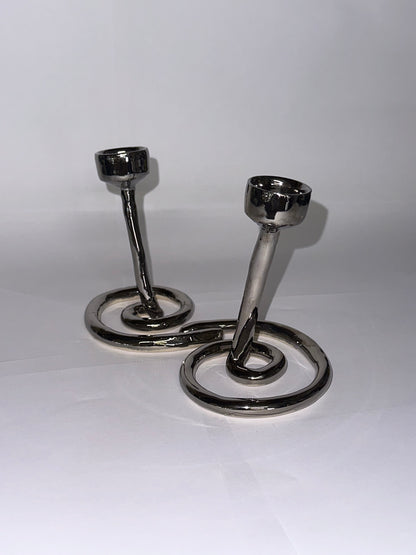 Double swirl candlestick holder
