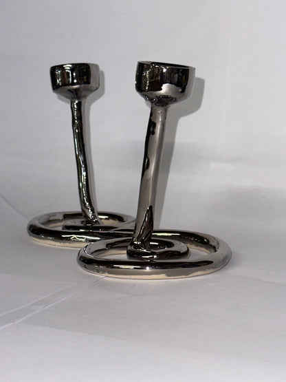 Double swirl candlestick holder